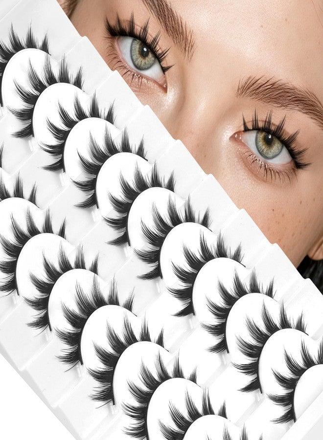 Fyonas Lashes Manga False Eyelashes 9-12mm Anime Lashes Strips C Curl Cosplay Fake Eyelashes 10 Pairs Thick Spiky Faux Mink Lashes Natural Look (FM02) - Image 1
